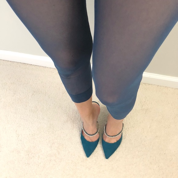 Calvin Klein mesh see trough dance performance cropped leggings thighs teal - Picture 3 of 8